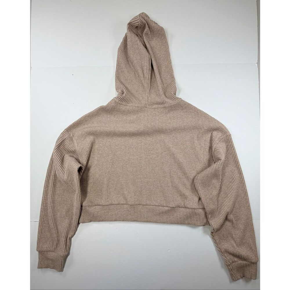 NWOT Alo Yoga Muse Hoodie Gravel Heather Tan Ribbed Cropped Pullover Size Medium - Picture 8 of 10